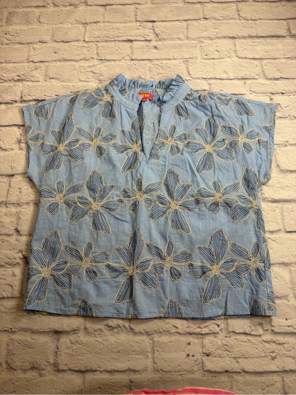Anthropologie THML Light Blue Floral Embroidered Blouse. Size Medium.